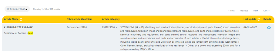 SCIP Dissemination Portal Search for SVHC