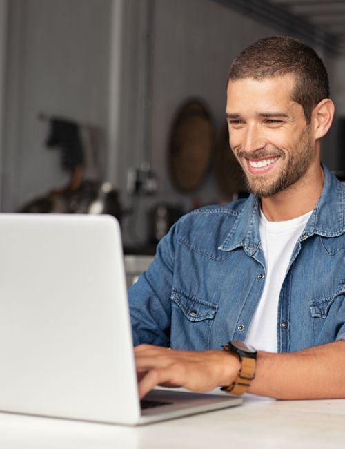 happy connected man working